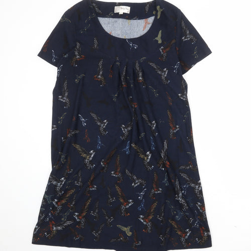 Voulez-Vous Womens Blue Geometric Polyester A-Line Size L Boat Neck Pullover - Bird Print