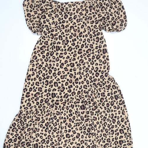 New Look Womens Brown Animal Print Polyester A-Line Size 14 Square Neck Pullover - Leopard Print