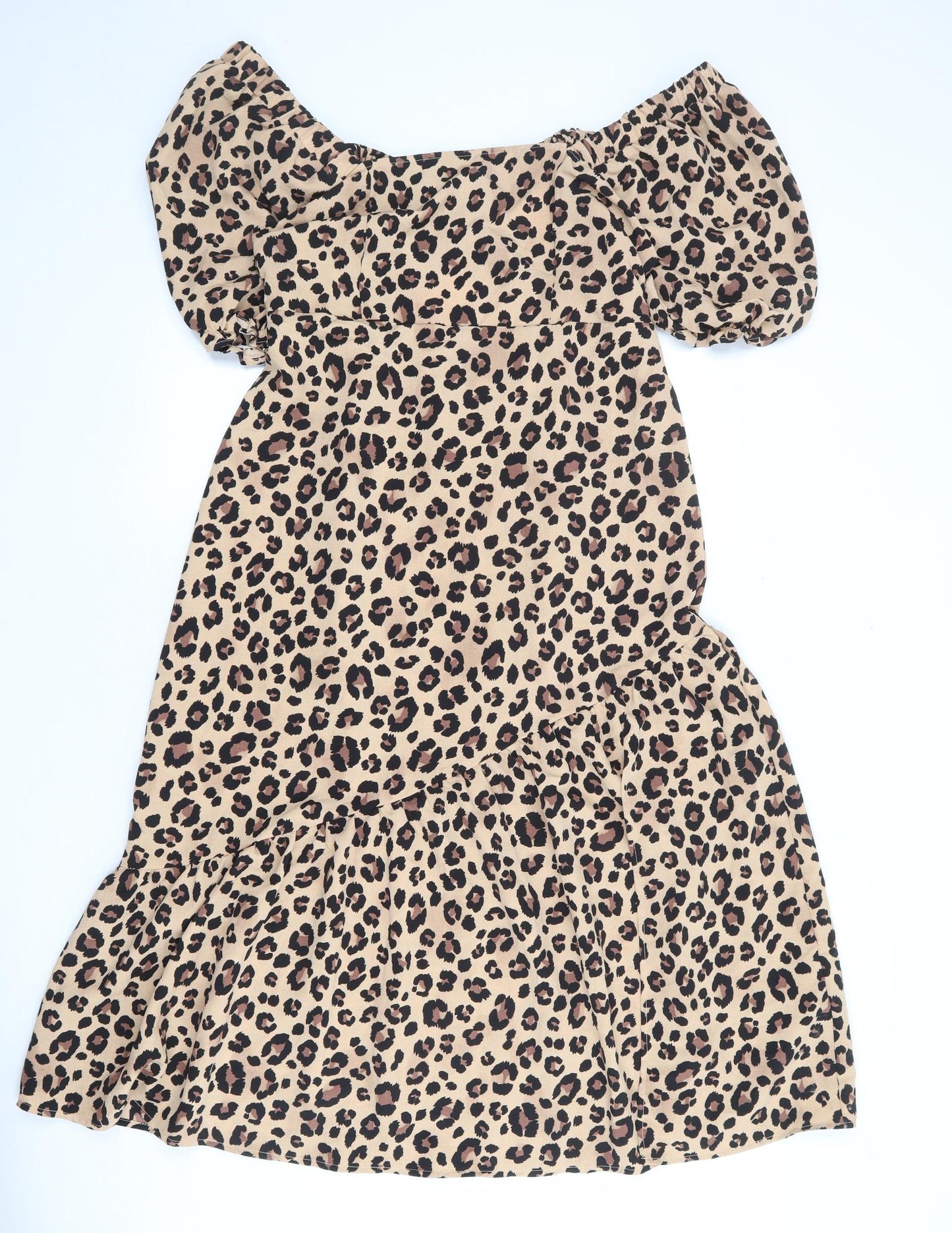 New Look Womens Brown Animal Print Polyester A-Line Size 14 Square Neck Pullover - Leopard Print