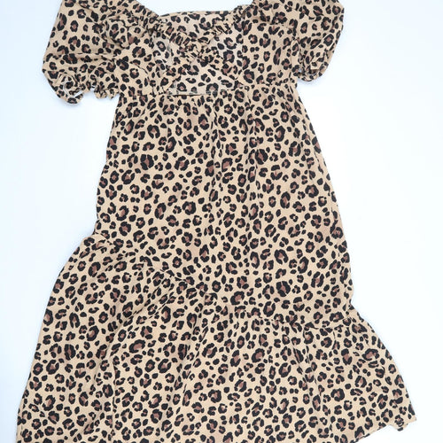 New Look Womens Brown Animal Print Polyester A-Line Size 14 Square Neck Pullover - Leopard Print