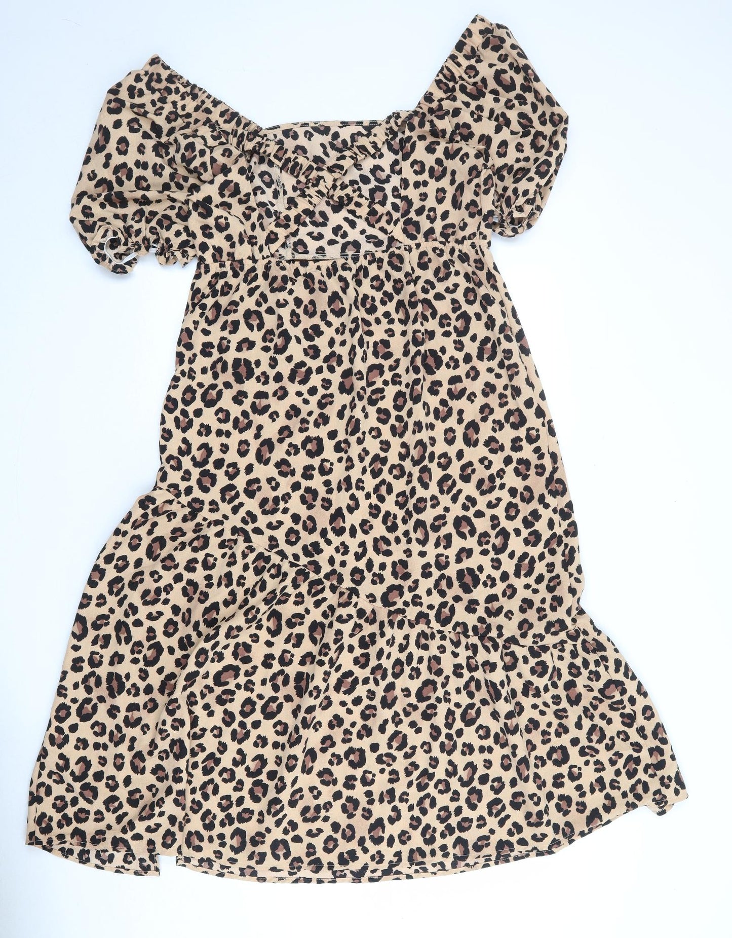 New Look Womens Brown Animal Print Polyester A-Line Size 14 Square Neck Pullover - Leopard Print