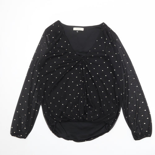 Oasis Womens Black Polka Dot Polyester Basic Blouse Size S V-Neck