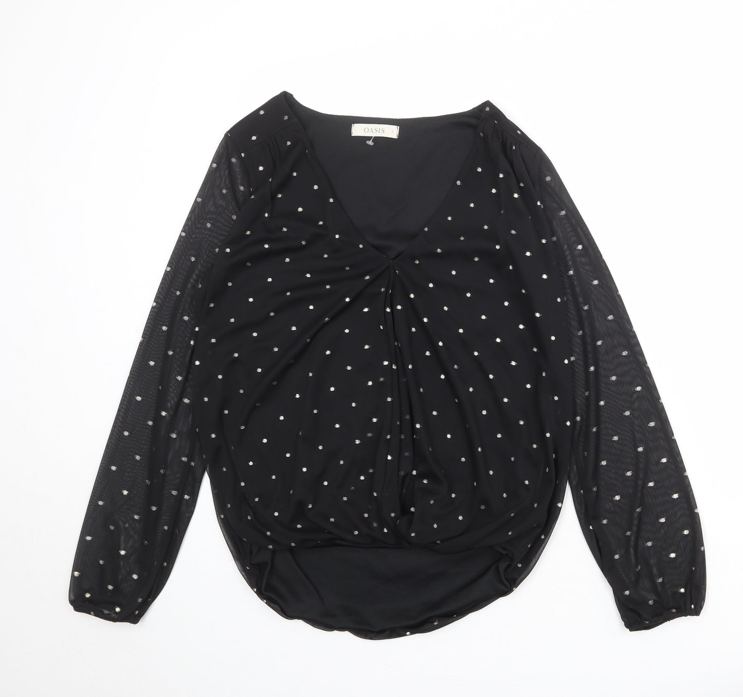 Oasis Womens Black Polka Dot Polyester Basic Blouse Size S V-Neck