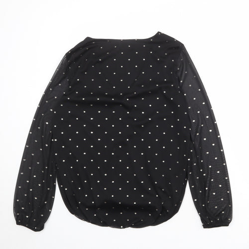 Oasis Womens Black Polka Dot Polyester Basic Blouse Size S V-Neck