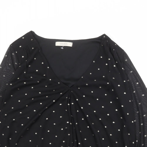 Oasis Womens Black Polka Dot Polyester Basic Blouse Size S V-Neck