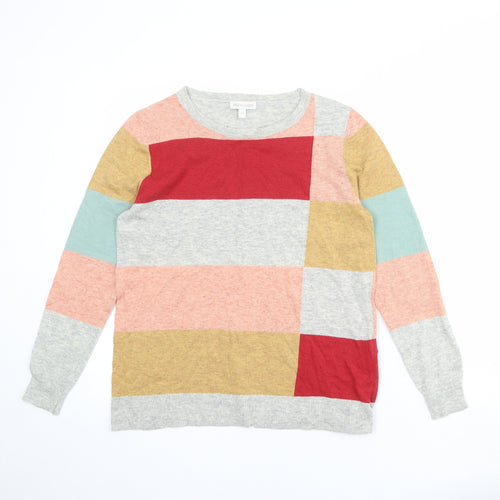 Monsoon Womens Multicoloured Round Neck Geometric Nylon Pullover Jumper Size M