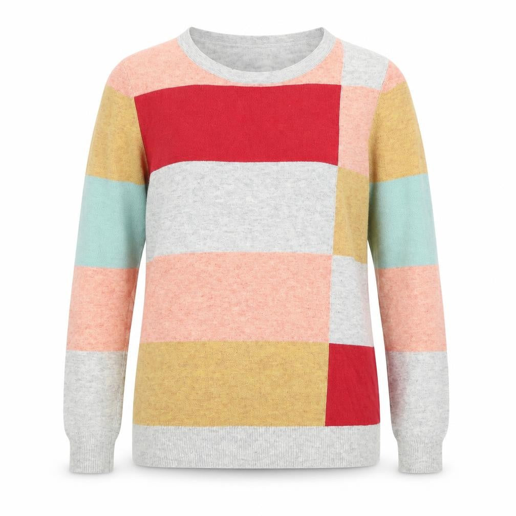 Front view of Monsoon women’s multicoloured round neck geometric nylon jumper, size M