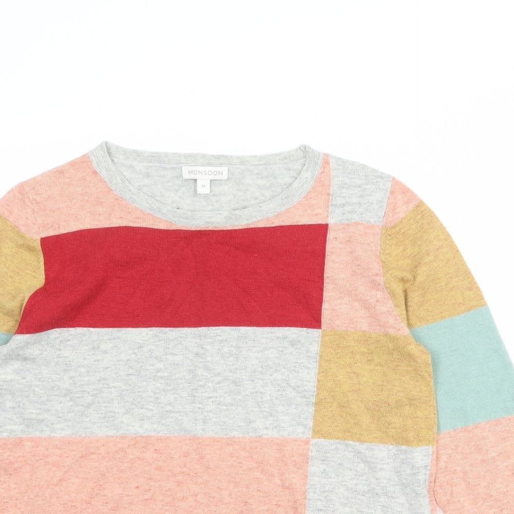 Monsoon Womens Multicoloured Round Neck Geometric Nylon Pullover Jumper Size M