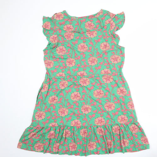 Fat Face Womens Green Floral Cotton Fit & Flare Size 18 V-Neck Button
