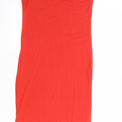 Topshop Womens Red Viscose Bodycon Size 10 Boat Neck Pullover