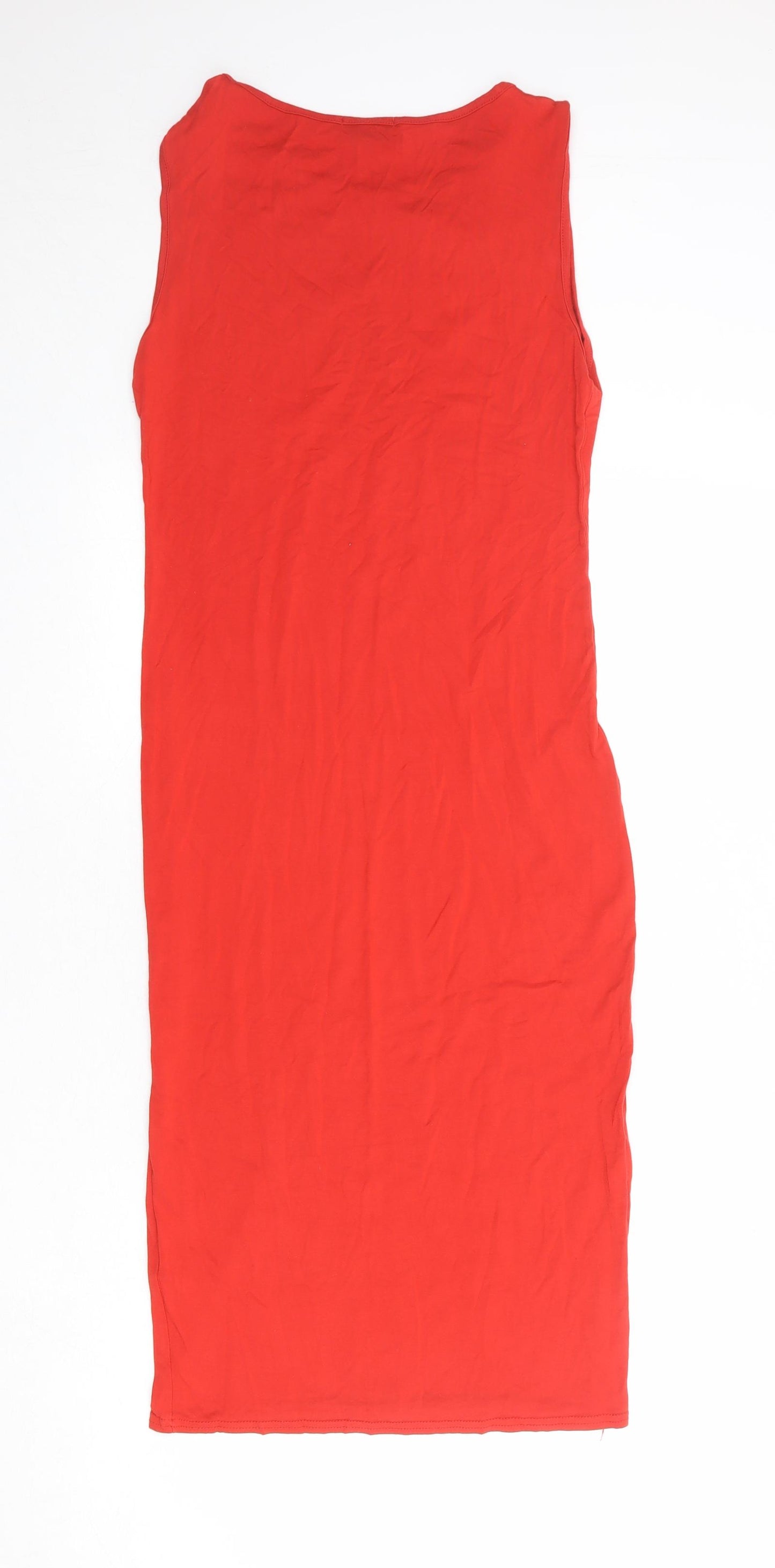 Topshop Womens Red Viscose Bodycon Size 10 Boat Neck Pullover
