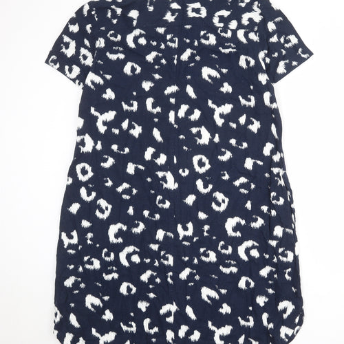 Marks and Spencer Womens Blue Animal Print Linen Shift Size 18 V-Neck Pullover - Leopard Print