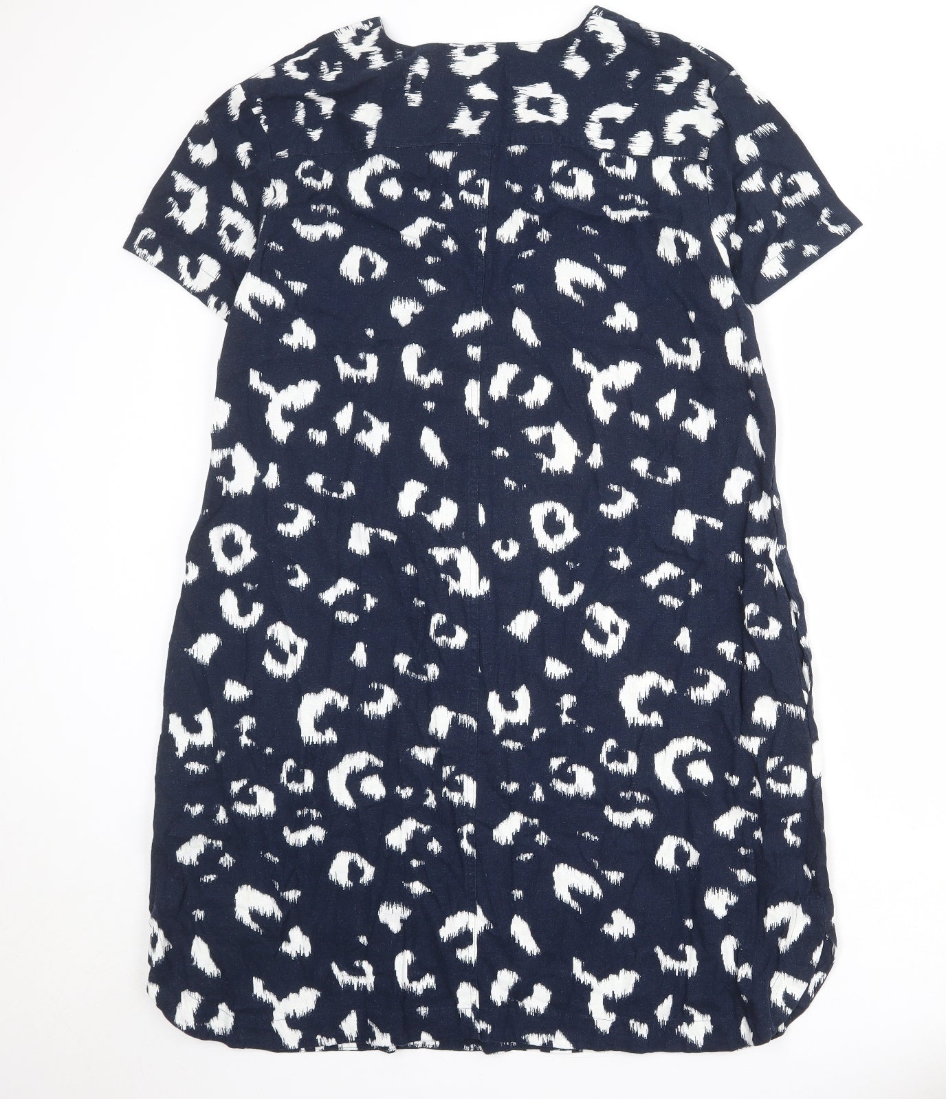 Marks and Spencer Womens Blue Animal Print Linen Shift Size 18 V-Neck Pullover - Leopard Print