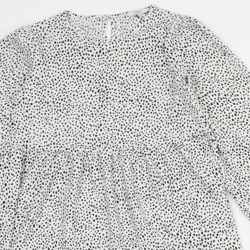 NEXT Womens White Animal Print Polyester A-Line Size 6 Round Neck Button