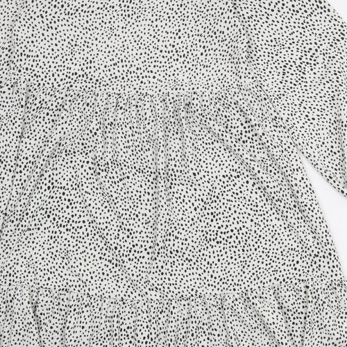 NEXT Womens White Animal Print Polyester A-Line Size 6 Round Neck Button