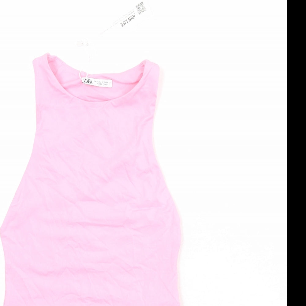 Zara Womens Pink Polyamide Bodysuit One-Piece Size S Snap