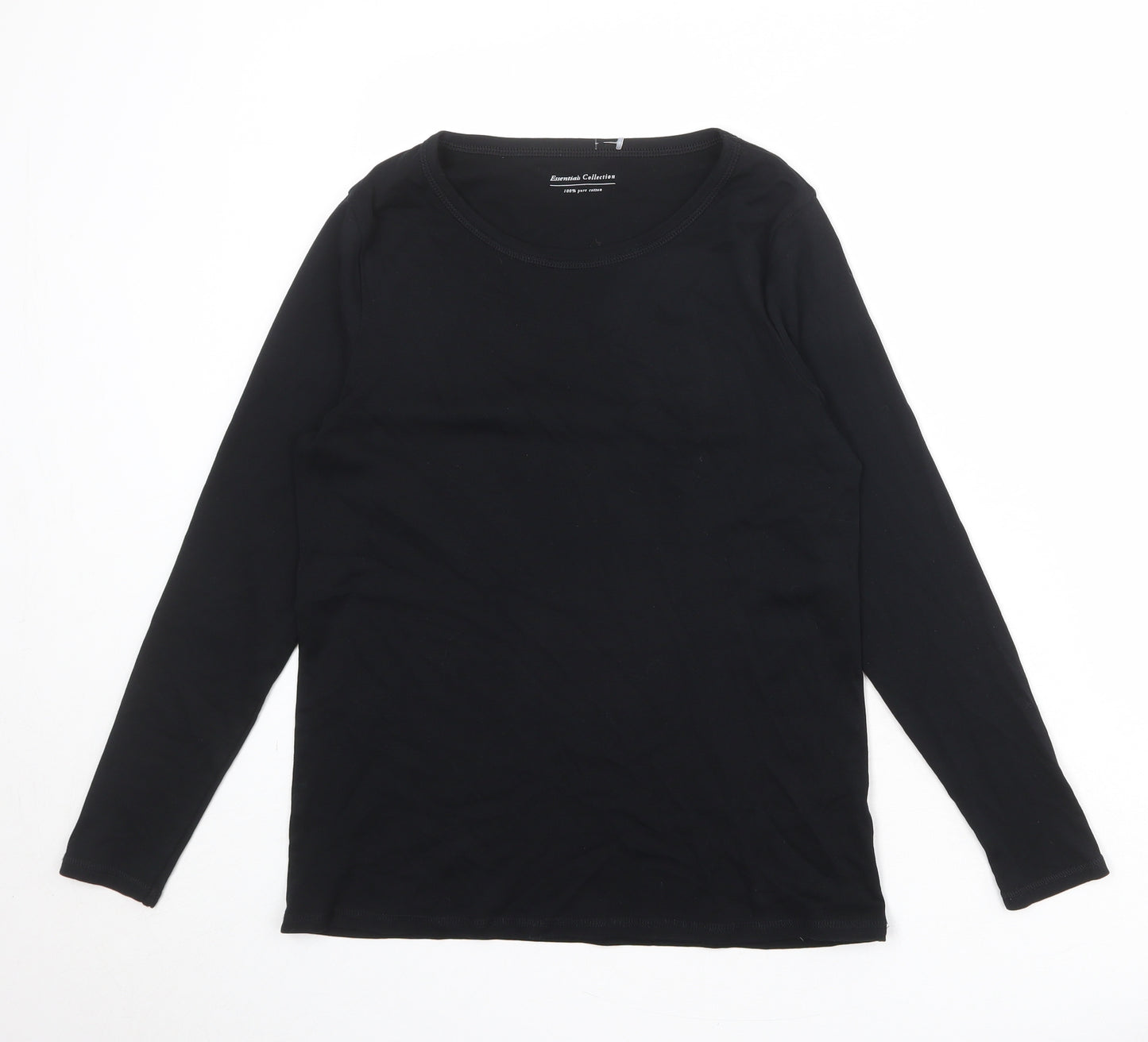Marks and Spencer Womens Black 100% Cotton Basic Blouse Size 16 Round Neck
