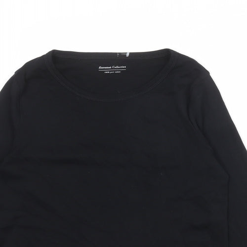 Marks and Spencer Womens Black 100% Cotton Basic Blouse Size 16 Round Neck