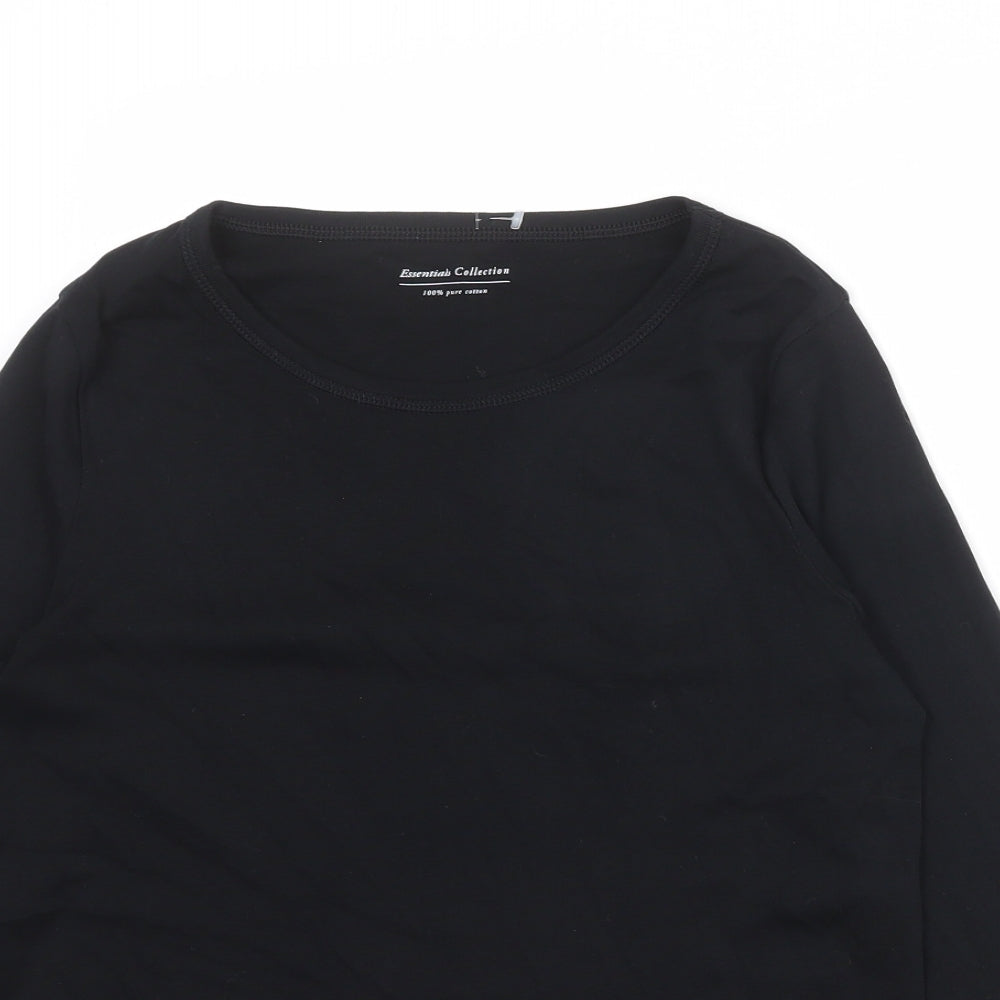 Marks and Spencer Womens Black 100% Cotton Basic Blouse Size 16 Round Neck