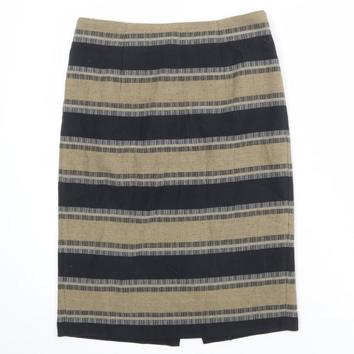 Marks and Spencer Womens Brown Striped Polyester Straight & Pencil Skirt Size 8 Zip