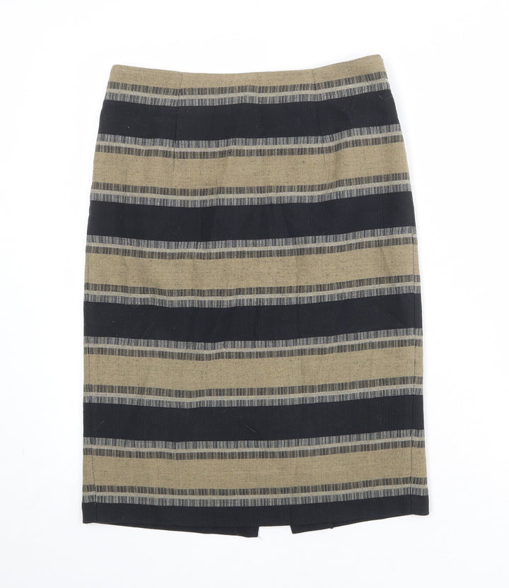 Marks and Spencer Womens Brown Striped Polyester Straight & Pencil Skirt Size 8 Zip