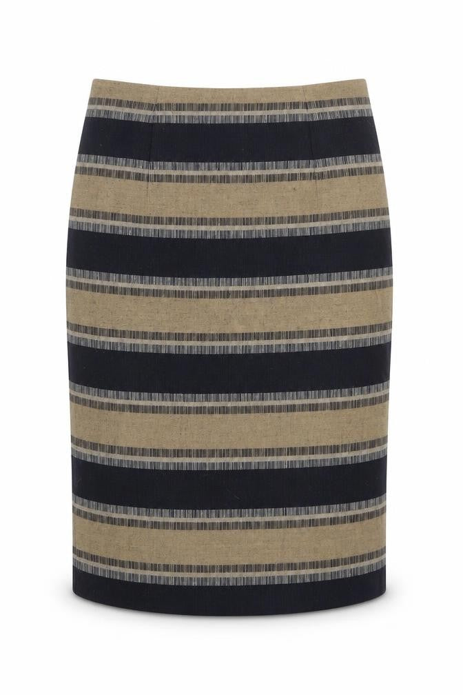 Marks and Spencer Womens Brown Striped Polyester Straight & Pencil Skirt Size 8 Zip