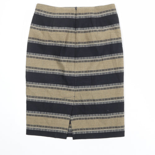 Marks and Spencer Womens Brown Striped Polyester Straight & Pencil Skirt Size 8 Zip