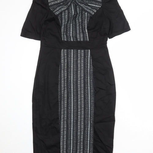 Per Una Womens Black Geometric Cotton Shift Size 12 Round Neck Zip