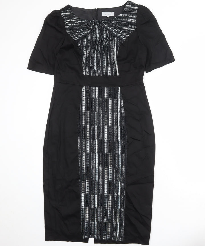 Per Una Womens Black Geometric Cotton Shift Size 12 Round Neck Zip