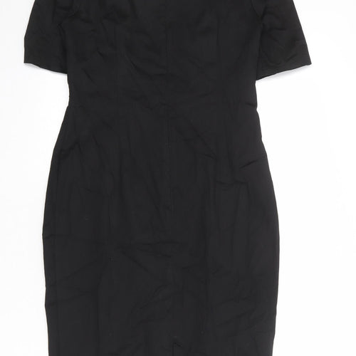 Per Una Womens Black Geometric Cotton Shift Size 12 Round Neck Zip
