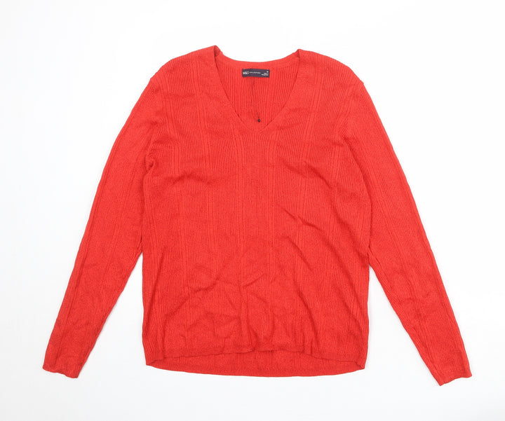Marks and Spencer Womens Red V-Neck Viscose Pullover Jumper Size 18