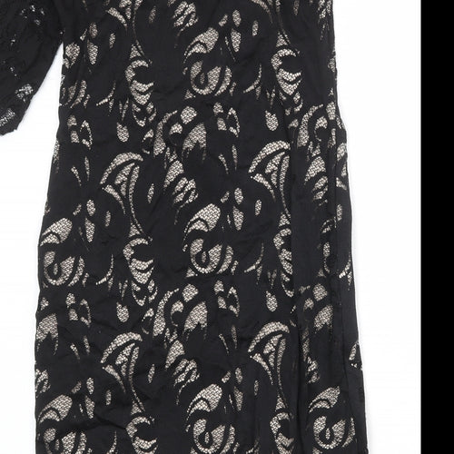 H&M Womens Black Floral Polyamide A-Line Size M One Shoulder Zip