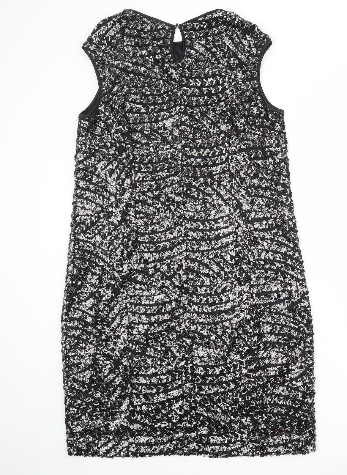 Klass Womens Black Geometric Polyester Shift Size 16 Round Neck Button