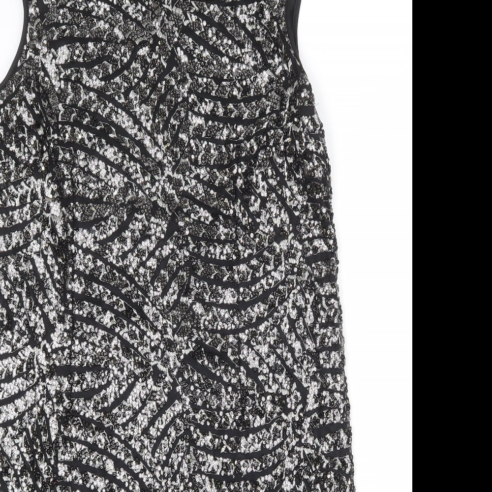Klass Womens Black Geometric Polyester Shift Size 16 Round Neck Button