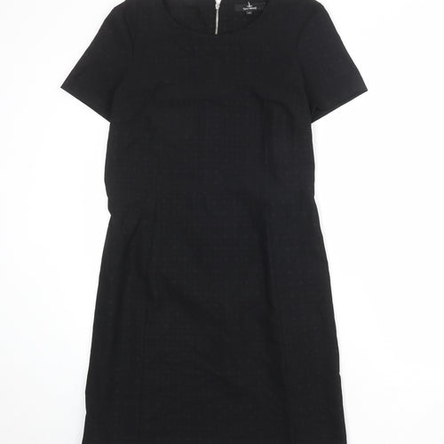 NEXT Womens Black Geometric Polyester Shift Size 12 Round Neck Zip