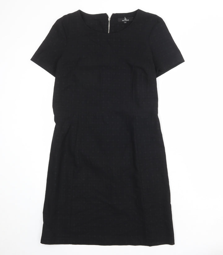 NEXT Womens Black Geometric Polyester Shift Size 12 Round Neck Zip