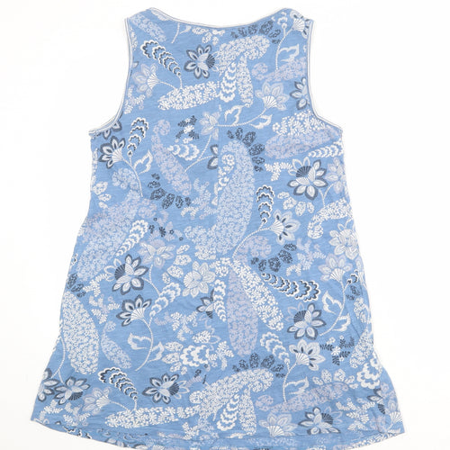 White Stuff Womens Blue Geometric 100% Cotton Basic Tank Size 10 Round Neck