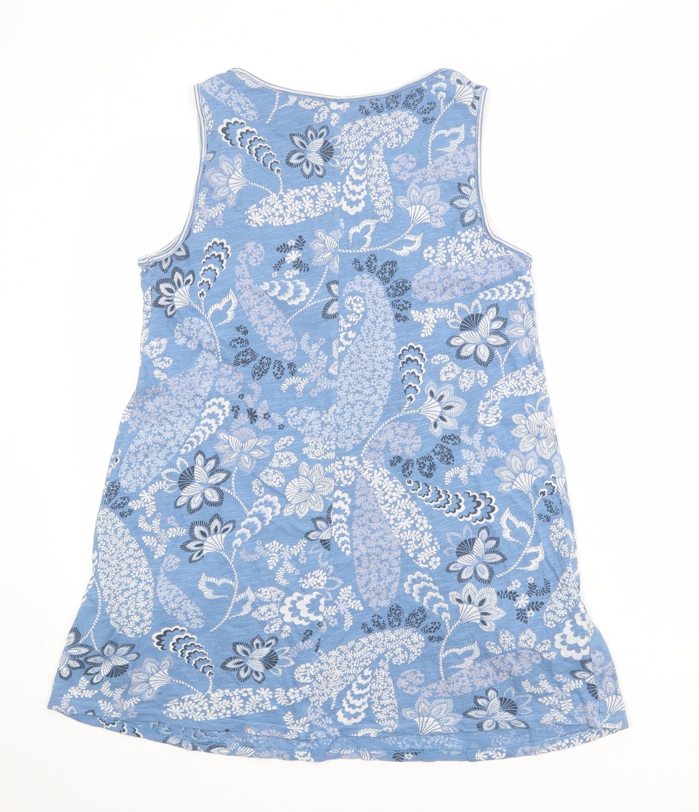 White Stuff Womens Blue Geometric 100% Cotton Basic Tank Size 10 Round Neck