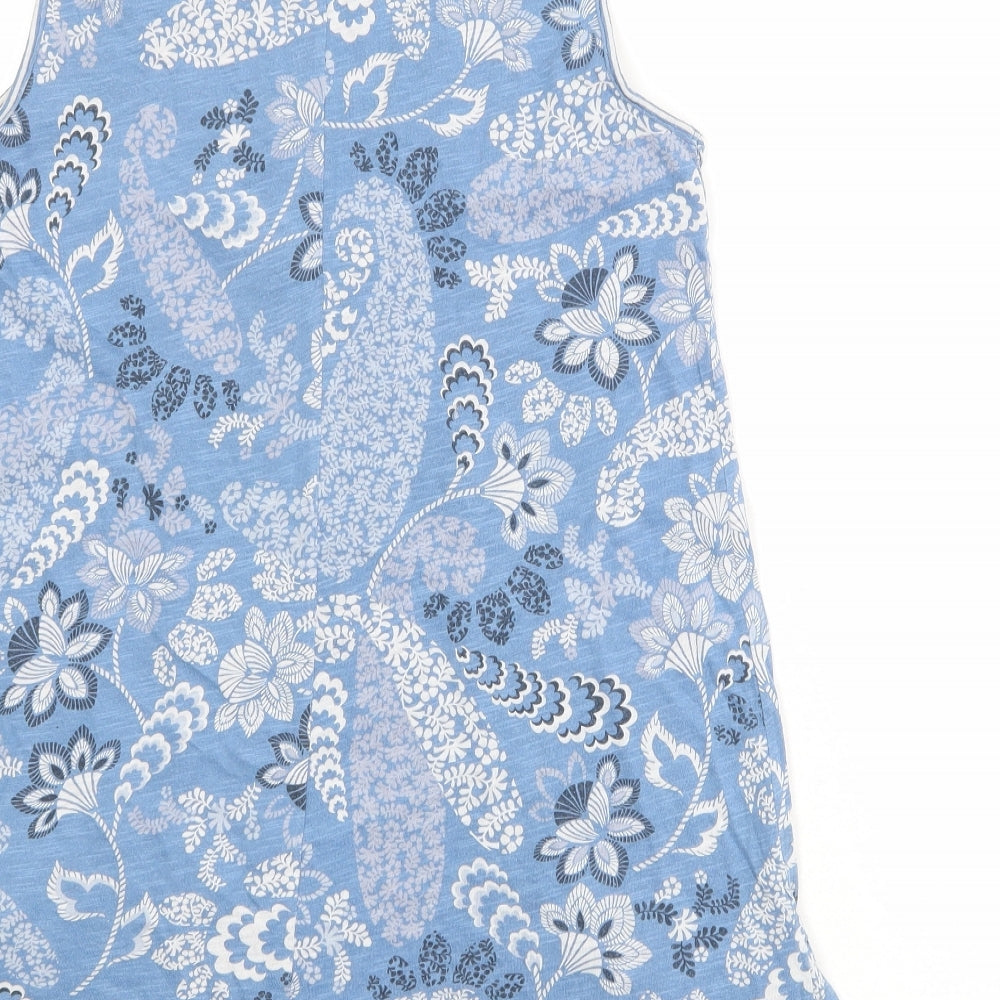 White Stuff Womens Blue Geometric 100% Cotton Basic Tank Size 10 Round Neck