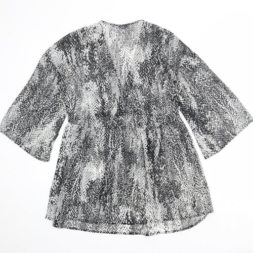 Marks and Spencer Womens Grey Geometric Polyester Basic Blouse Size 8 V-Neck