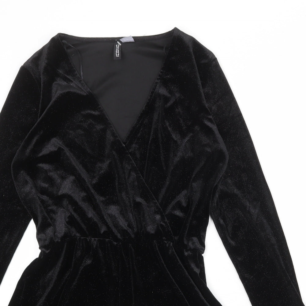 Divided by H&M Womens Black Polyester Playsuit One-Piece Size 10 Snap