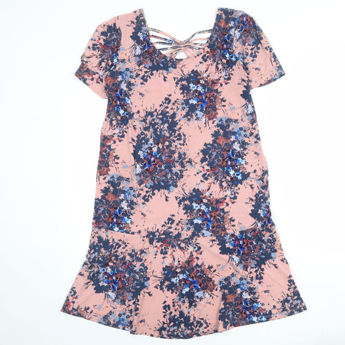 NEXT Womens Pink Floral Polyester T-Shirt Dress Size 10 Round Neck Pullover