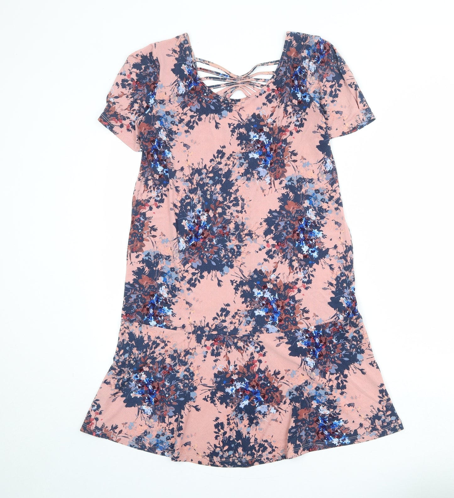 NEXT Womens Pink Floral Polyester T-Shirt Dress Size 10 Round Neck Pullover