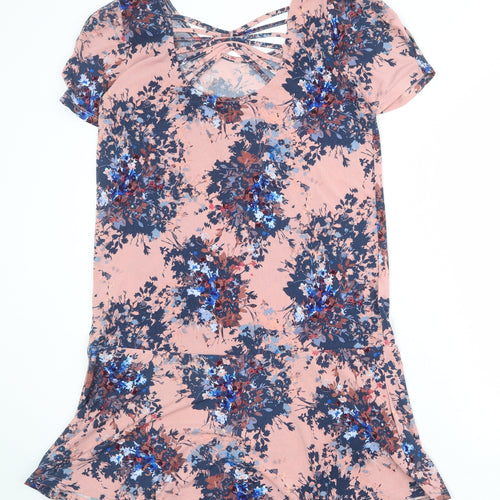 NEXT Womens Pink Floral Polyester T-Shirt Dress Size 10 Round Neck Pullover