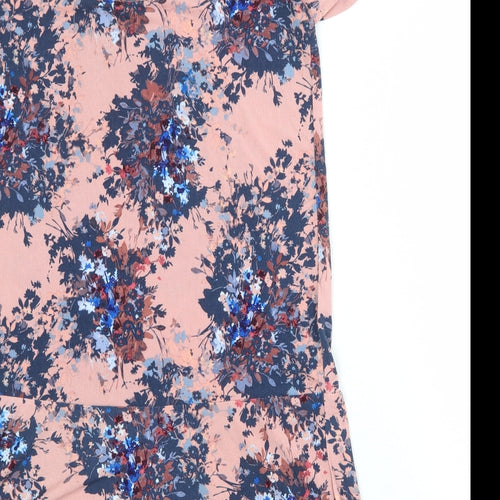 NEXT Womens Pink Floral Polyester T-Shirt Dress Size 10 Round Neck Pullover