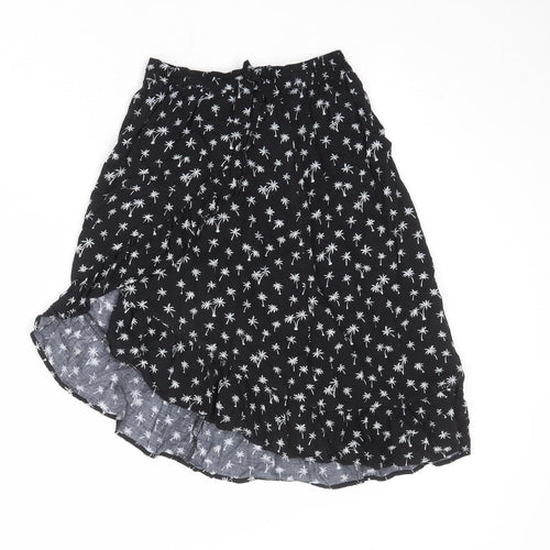 H&M Girls Black Geometric Viscose Wrap Skirt Size 11-12 Years Regular Pull On - Palm Trees