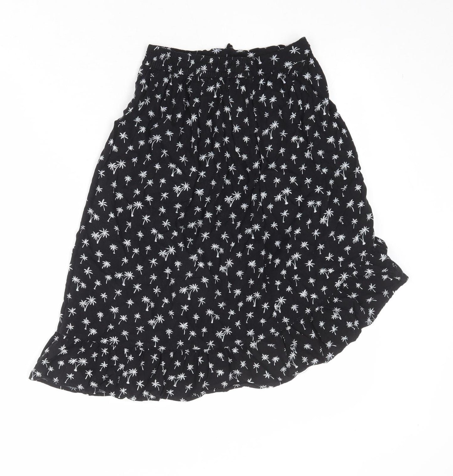 H&M Girls Black Geometric Viscose Wrap Skirt Size 11-12 Years Regular Pull On - Palm Trees