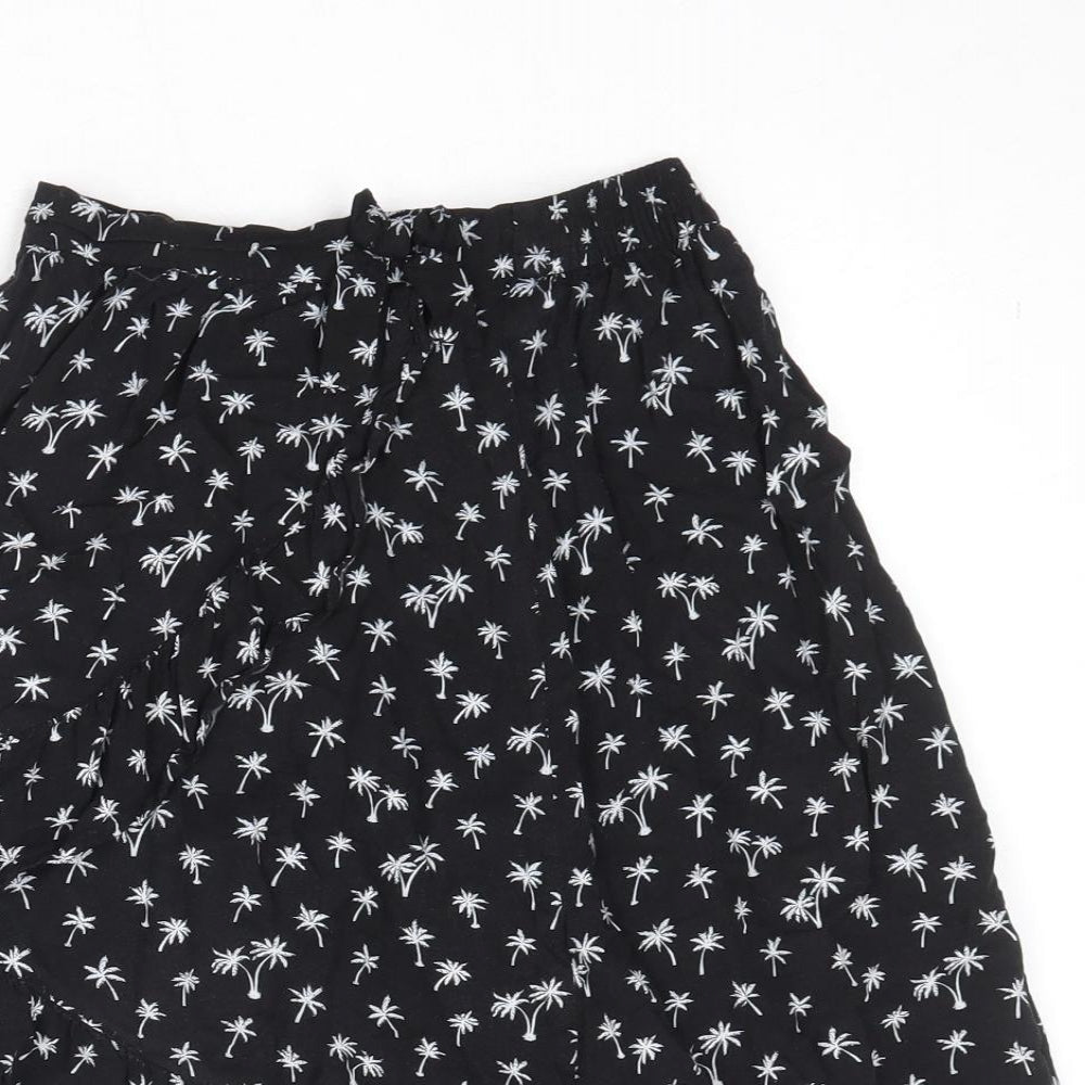 H&M Girls Black Geometric Viscose Wrap Skirt Size 11-12 Years Regular Pull On - Palm Trees