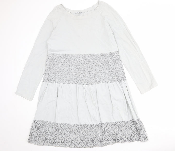 Collezione Garia Womens Grey Check Cotton Jumper Dress Size S Round Neck Pullover