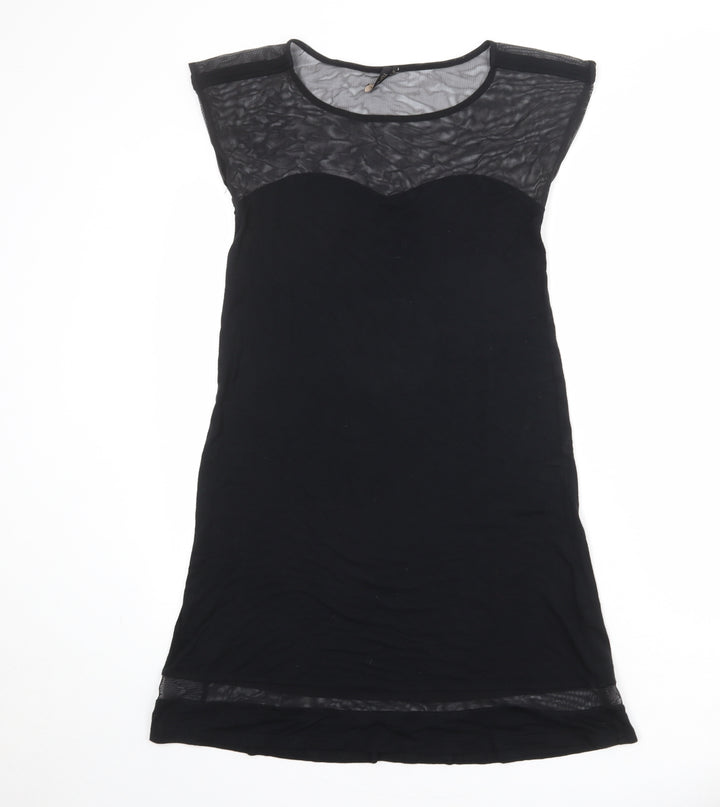 Topshop Womens Black Polyester A-Line Size 10 Round Neck Pullover